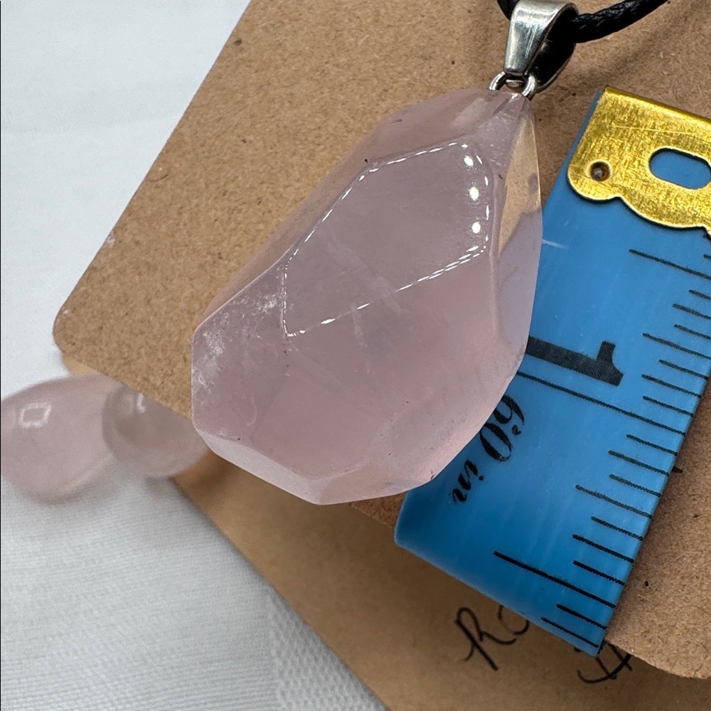 Rose quartz necklace and earring set 1.5 inch with 9” cord. (10.5”) SET new - Picture 4 of 4